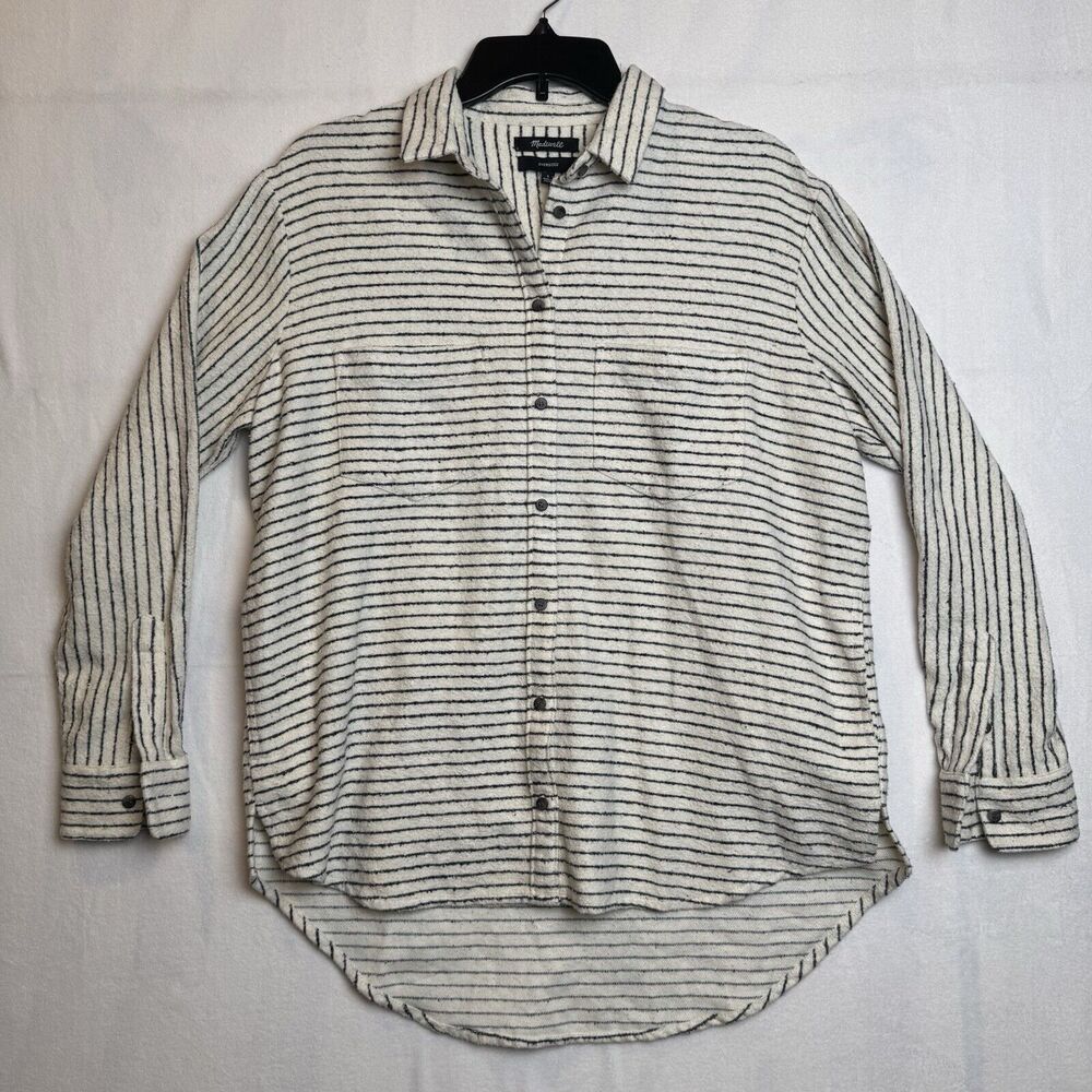 Madewell NWT Womens Oversized Shacket XS White Striped Pockets Casual‎